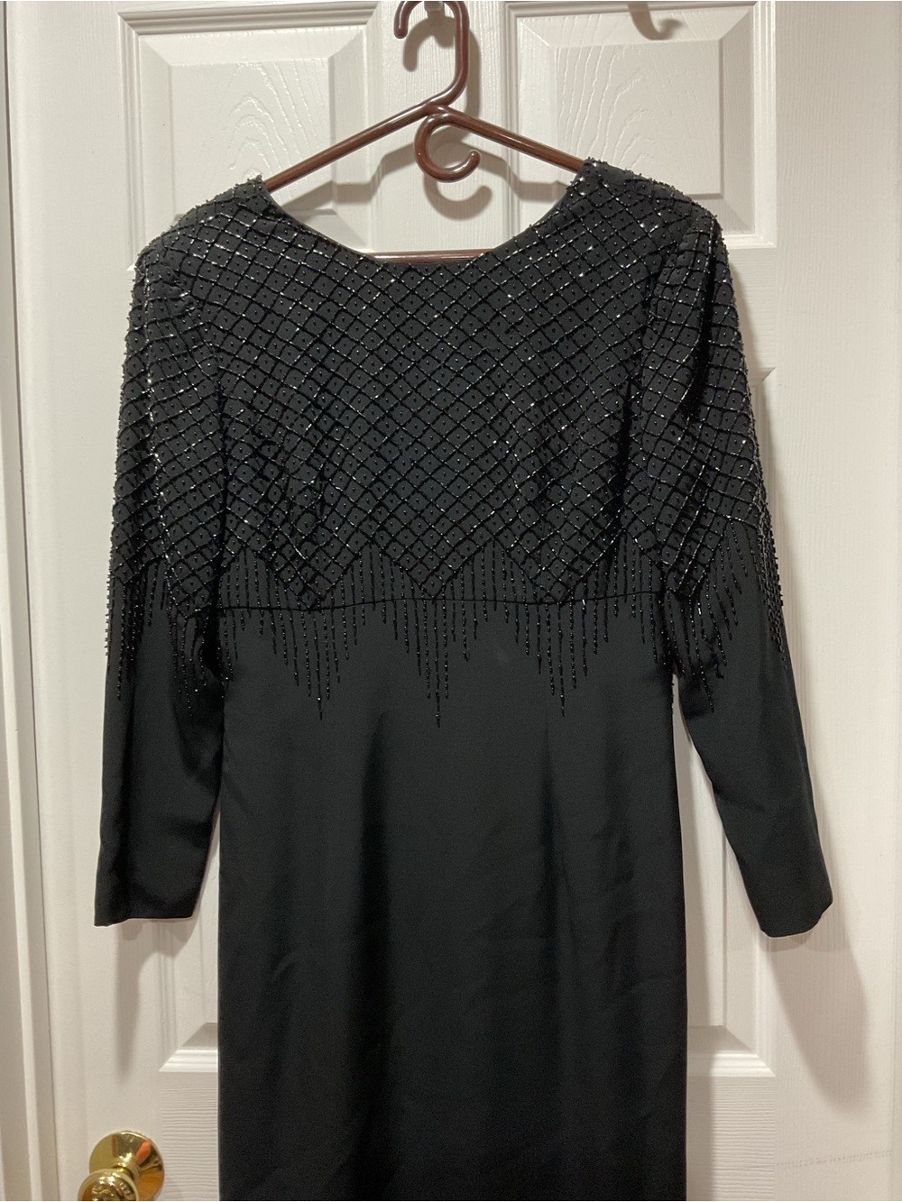 Elegant Black Beaded Women's Dress Full Length scoop neck V-neck back zip